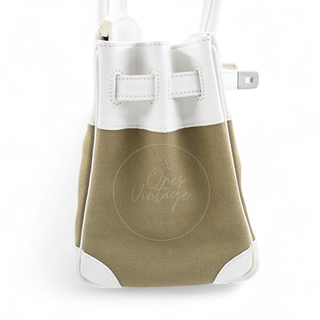 Hermes Birkin 30 Swift Toile PHW White Vert Olive Square K