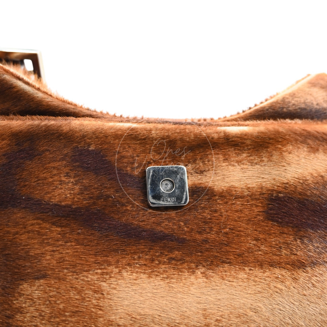 Fendi Brown Pony Hair Shoulder Bag PHW Brown Black