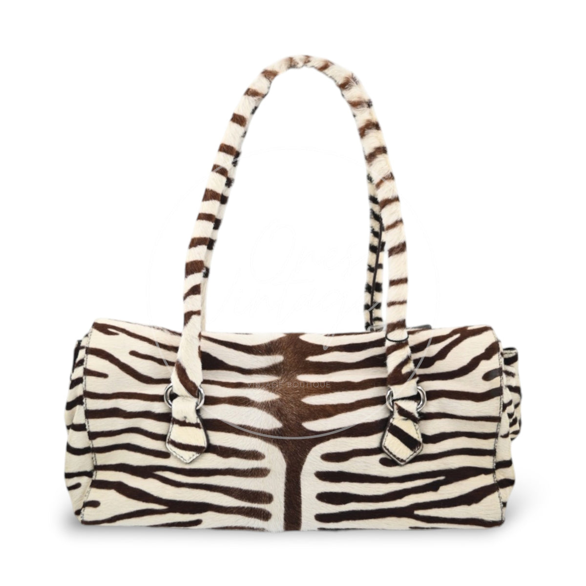 Prada Cavallino Zebra Print Easy Bag Calf Hair SWH Brown and White