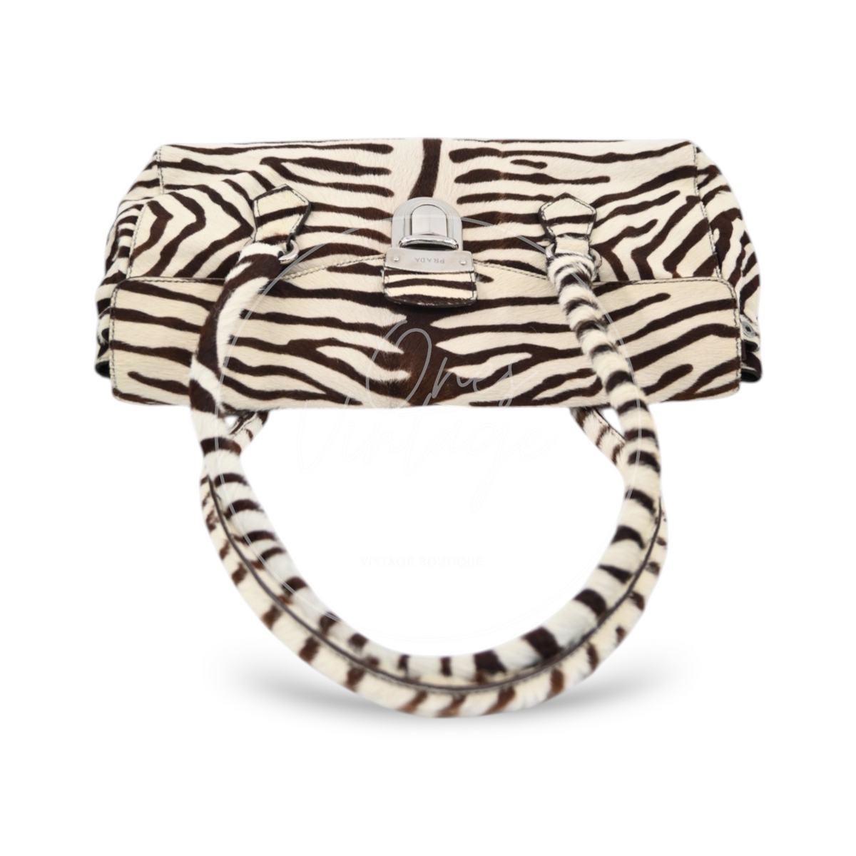 Prada Cavallino Zebra Print Easy Bag Calf Hair SWH Brown and White