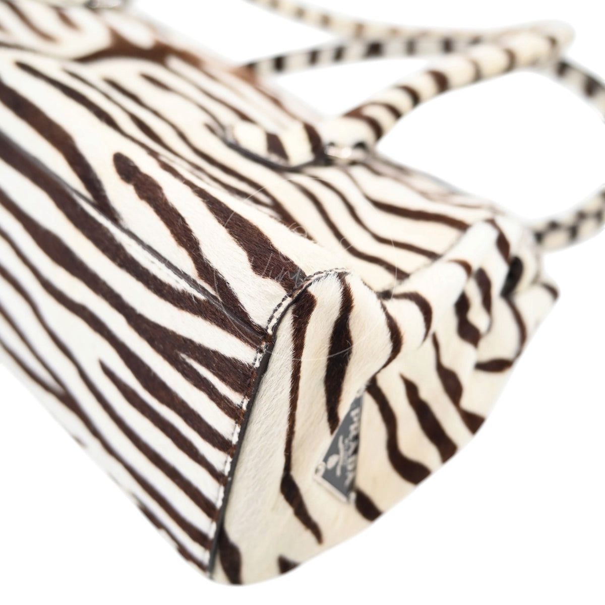 Prada Cavallino Zebra Print Easy Bag Calf Hair SWH Brown and White