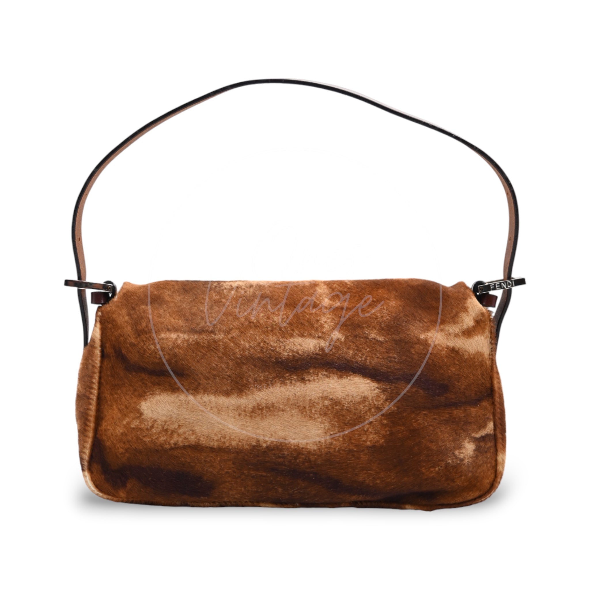 Fendi Brown Mamma Baguette Harako Leather Shoulder Bag PHW Brown Black