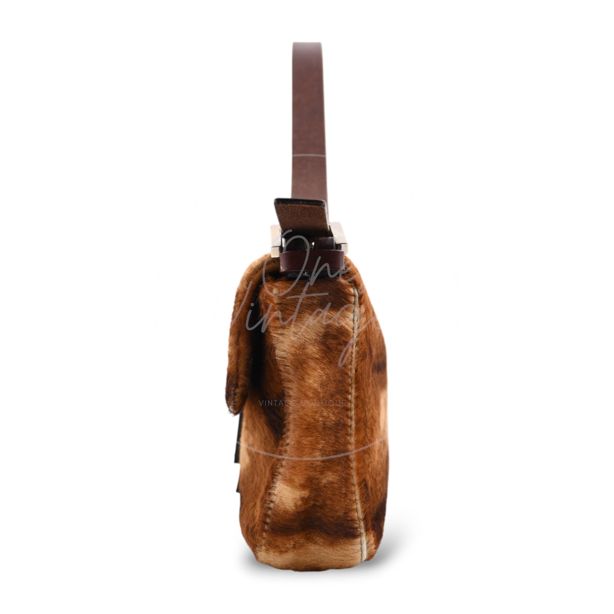 Fendi Brown Mamma Baguette Harako Leather Shoulder Bag PHW Brown Black