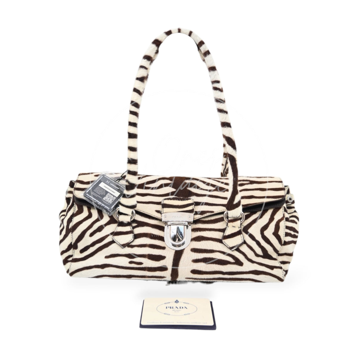 Prada Cavallino Zebra Print Easy Bag Calf Hair SWH Brown and White