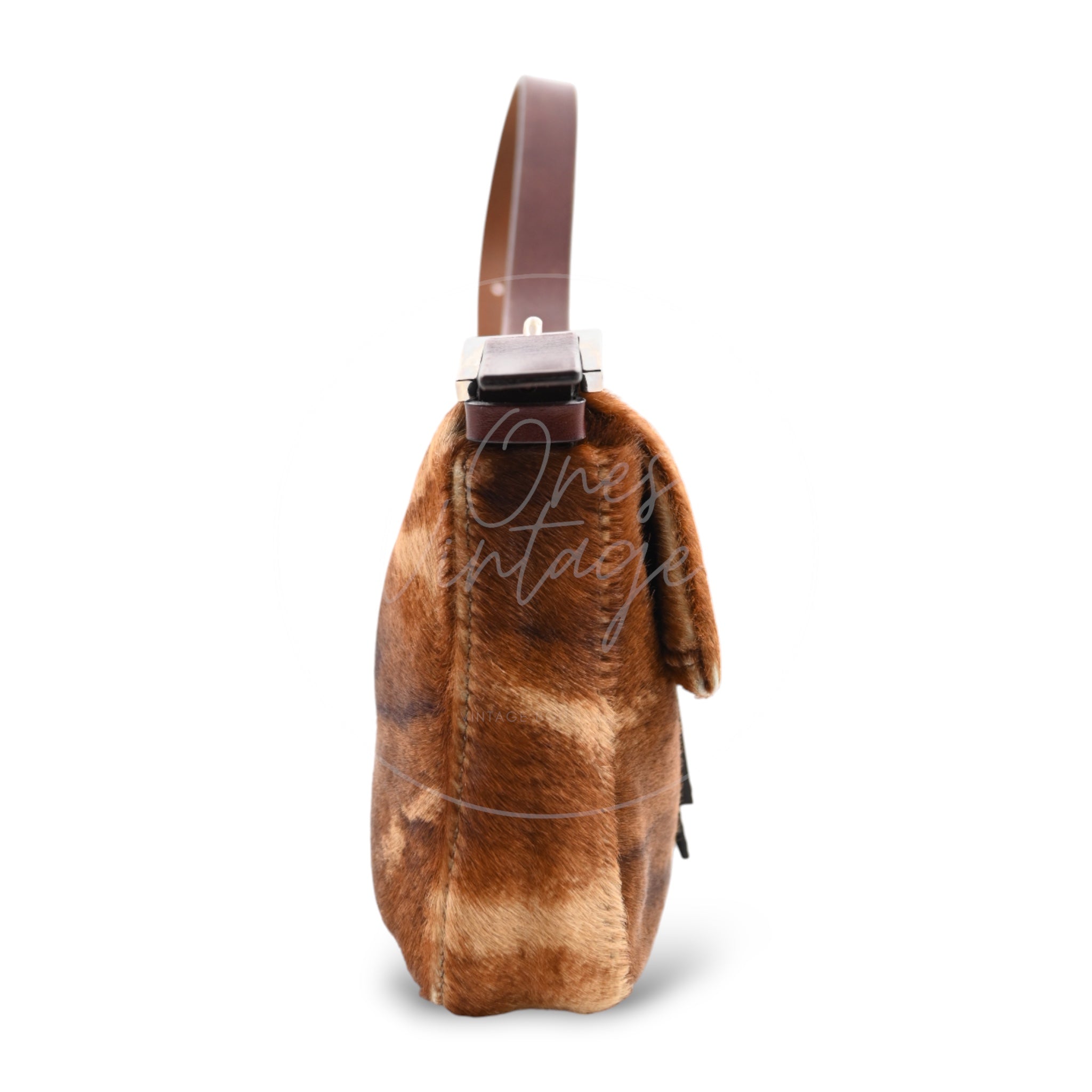 Fendi Brown Mamma Baguette Harako Leather Shoulder Bag PHW Brown Black