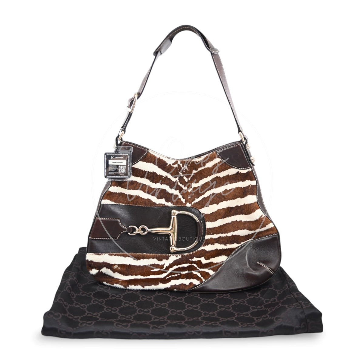 Gucci Zebra Print Pony Hair Hasler Horsebit Hobo Bag GHW Brown