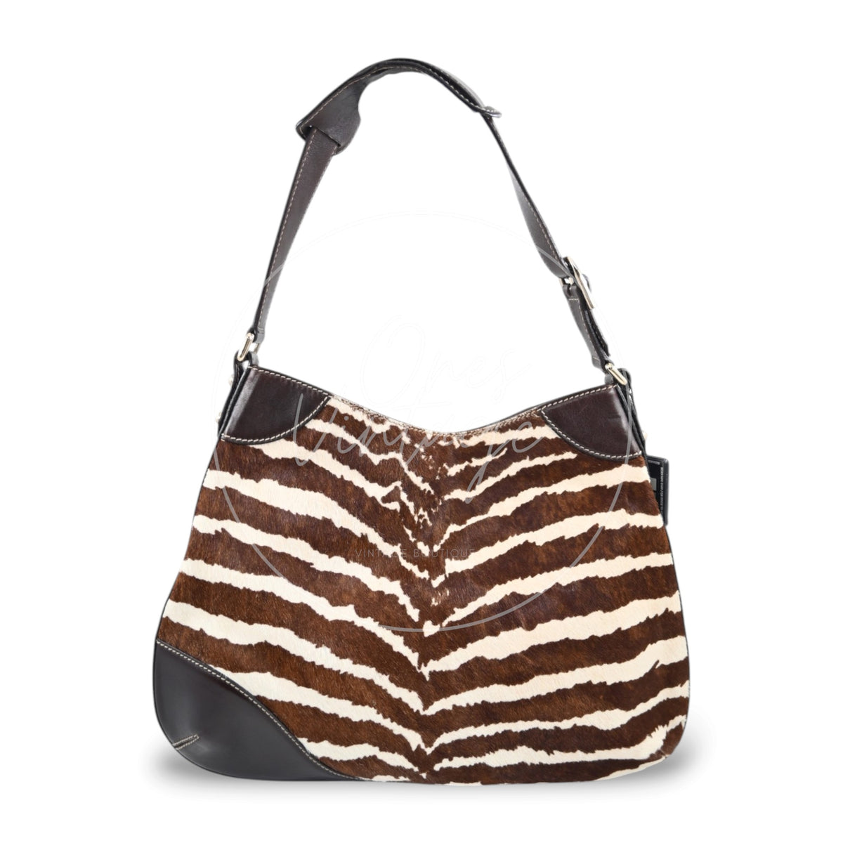 Gucci Zebra Print Pony Hair Hasler Horsebit Hobo Bag GHW Brown