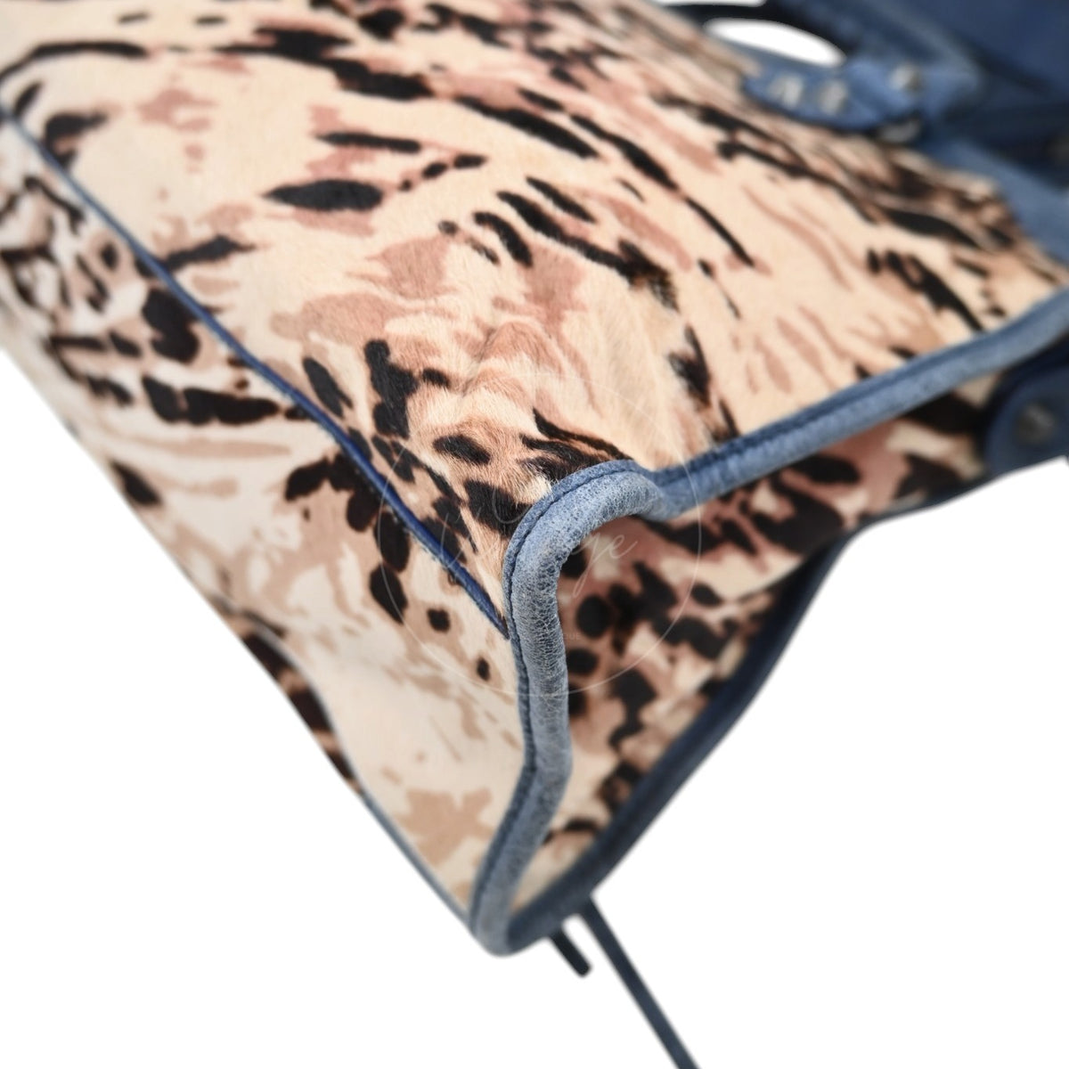 Balenciaga Pony Hair Agneau Leopard Printed 38cm City PHW Bleu Roi