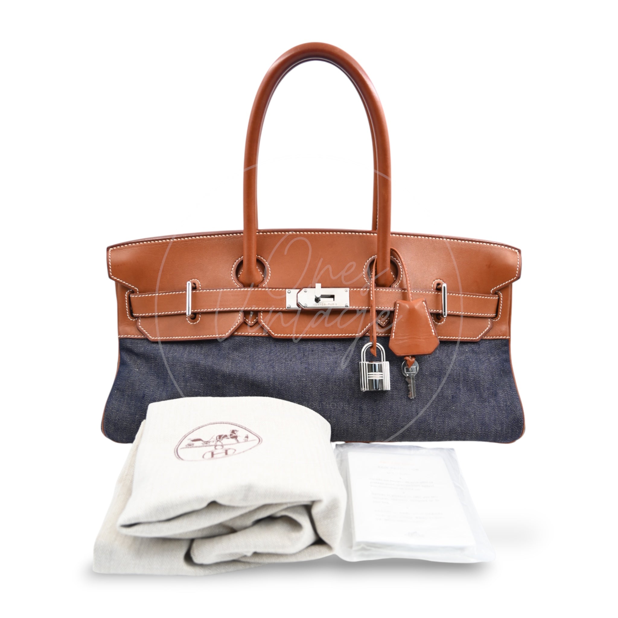 Hermes Birkin Shoulder Denim x Barenia PHW Denim Blue & Brown Square I