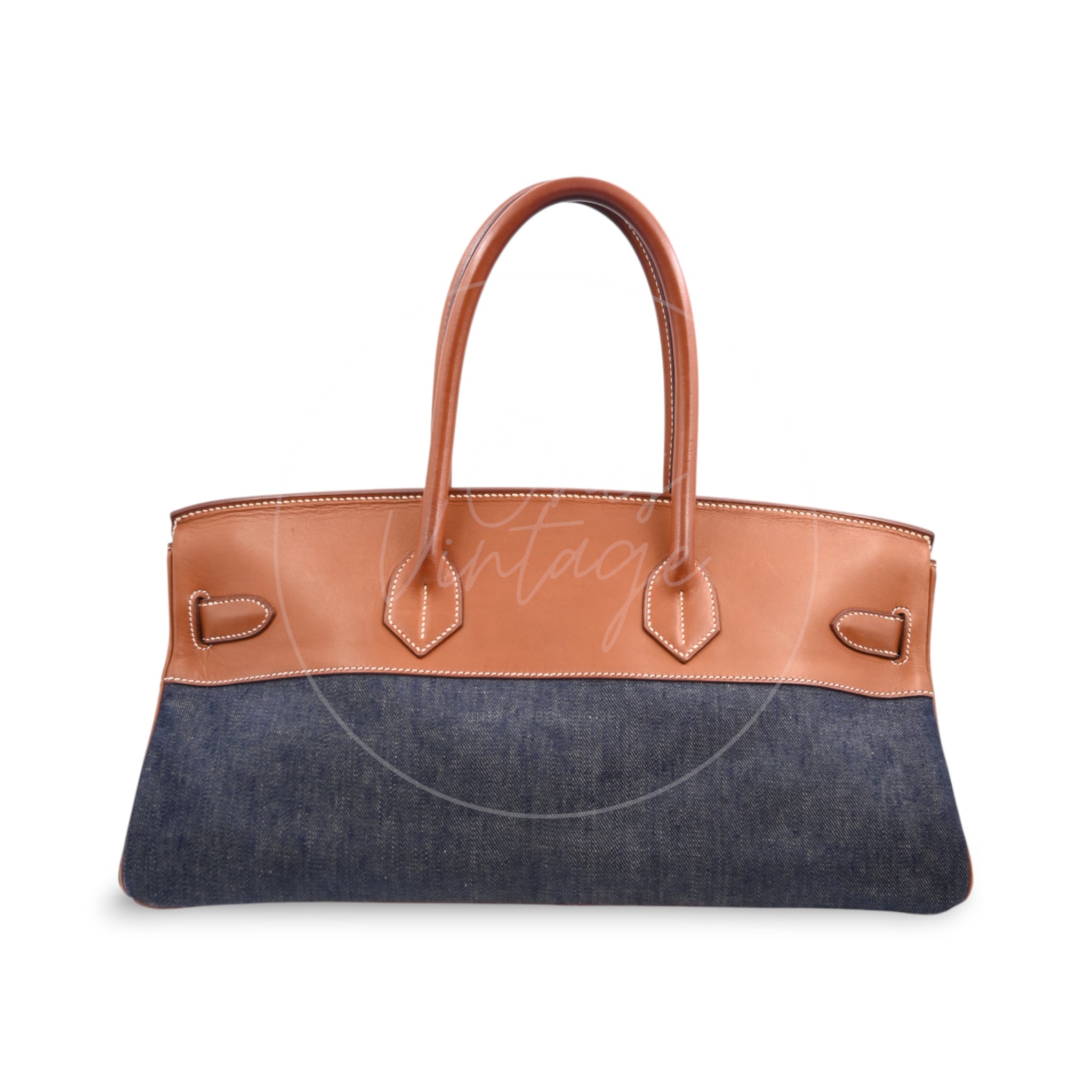 Hermes Birkin Shoulder Denim x Barenia PHW Denim Blue & Brown Square I