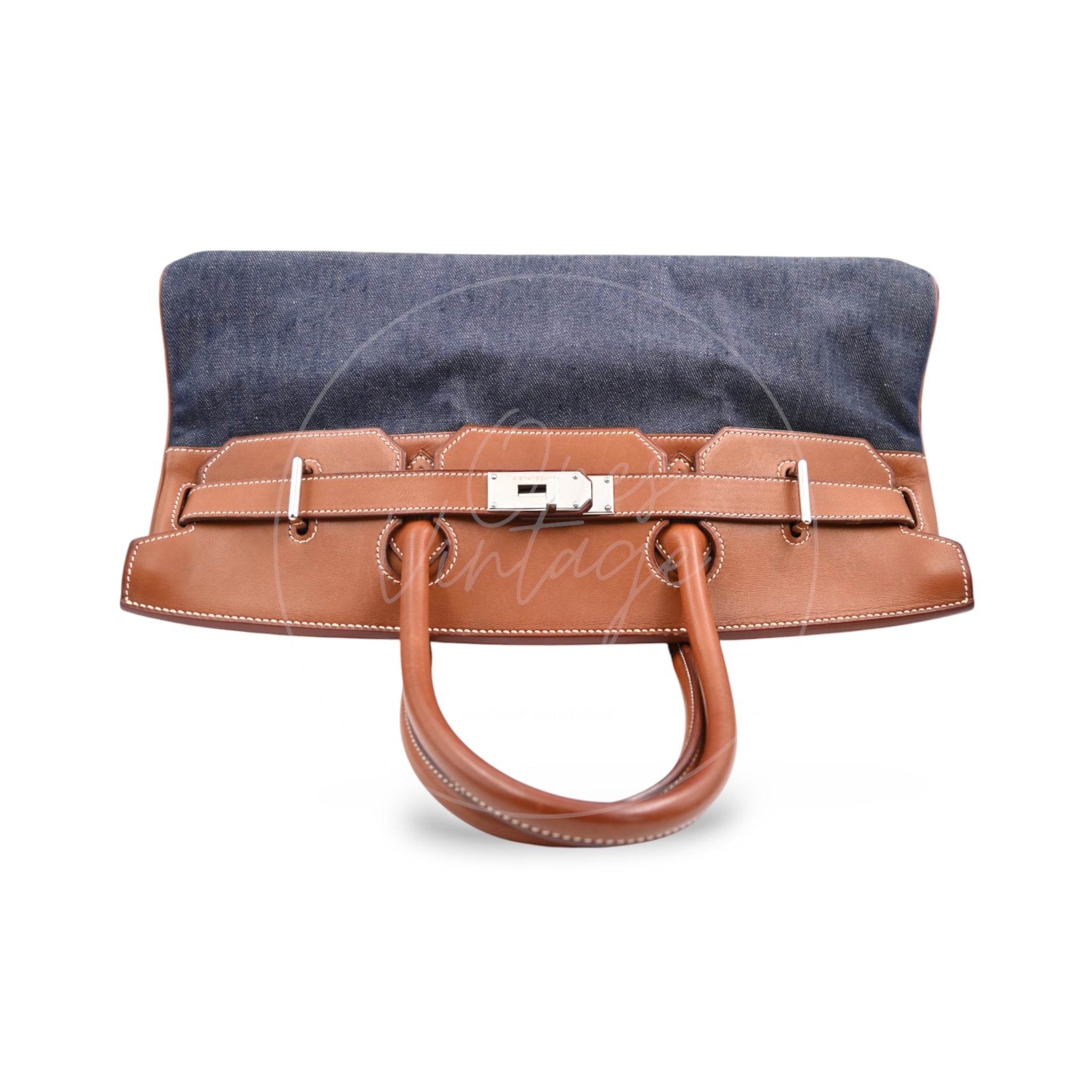 Hermes Birkin Shoulder Denim x Barenia PHW Denim Blue & Brown Square I