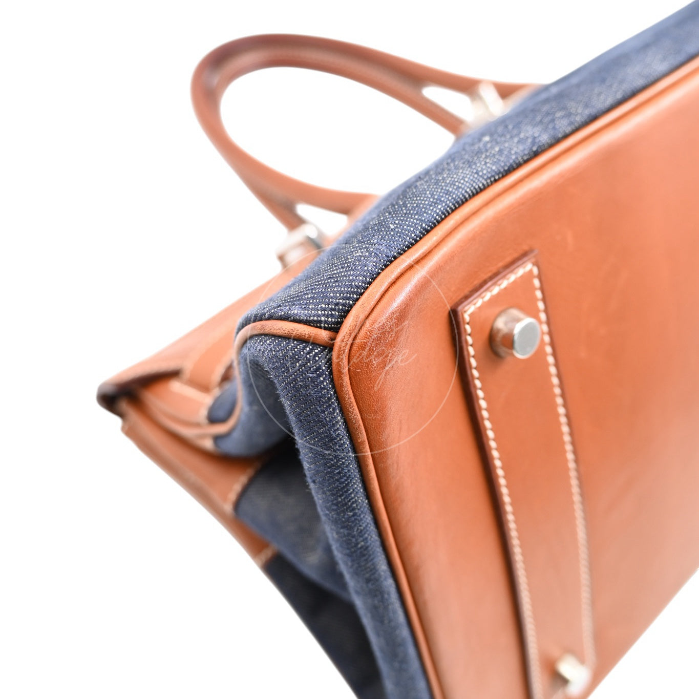 Hermes Birkin Shoulder Denim x Barenia PHW Denim Blue & Brown Square I