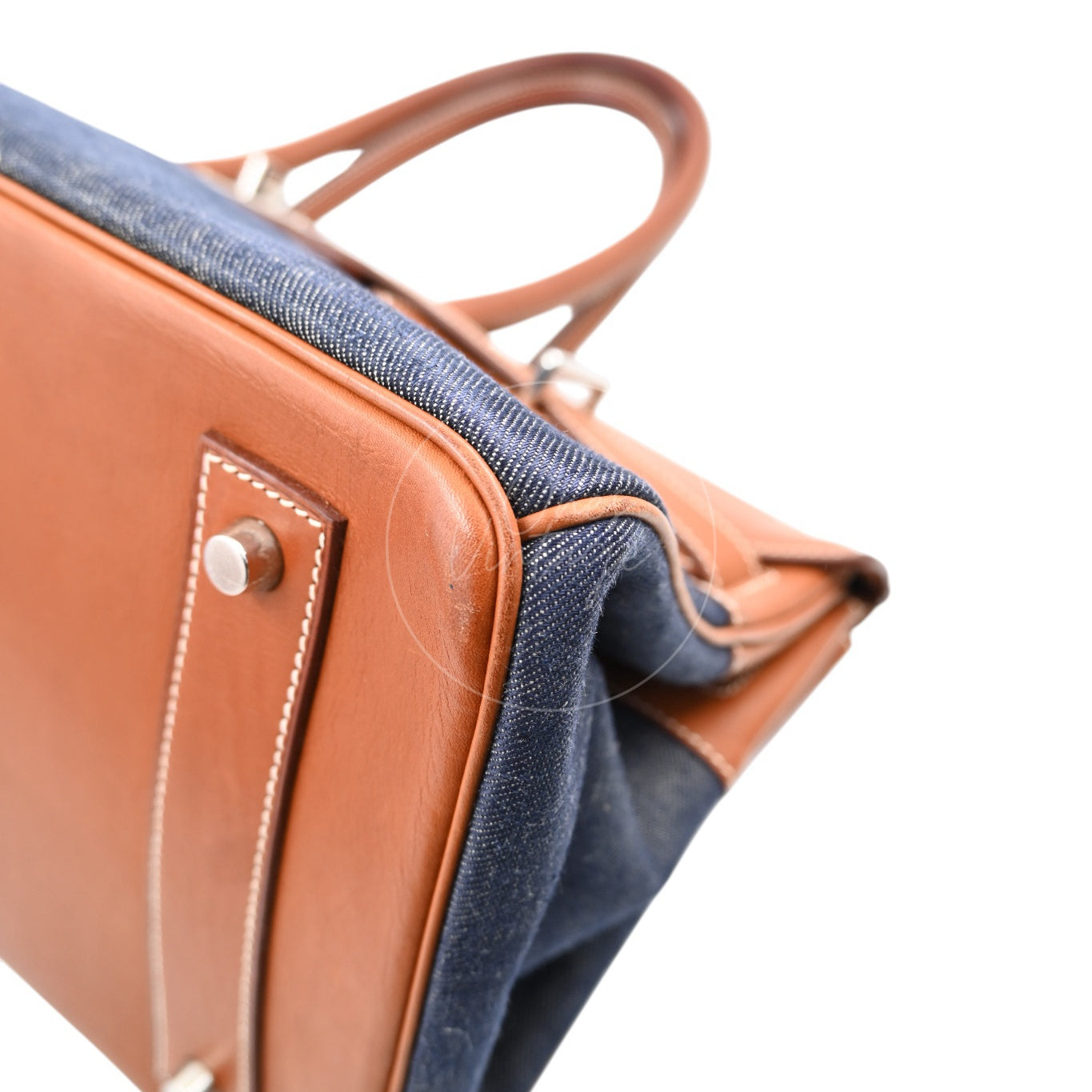 Hermes Birkin Shoulder Denim x Barenia PHW Denim Blue & Brown Square I