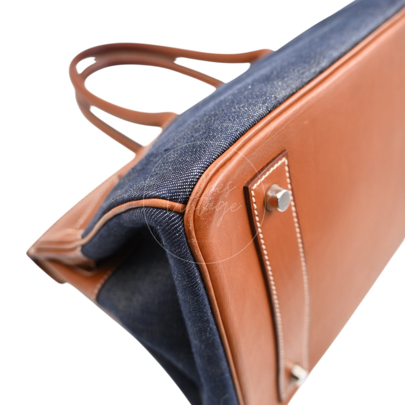 Hermes Birkin Shoulder Denim x Barenia PHW Denim Blue & Brown Square I