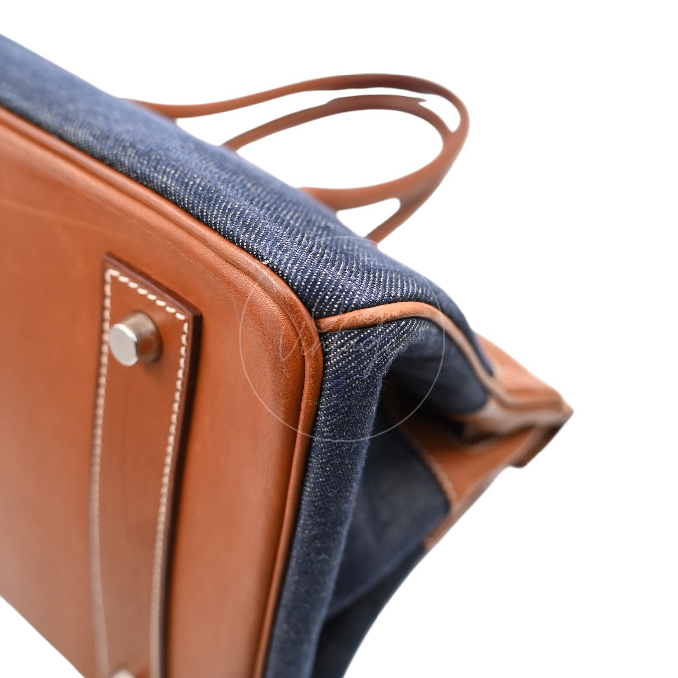 Hermes Birkin Shoulder Denim x Barenia PHW Denim Blue & Brown Square I