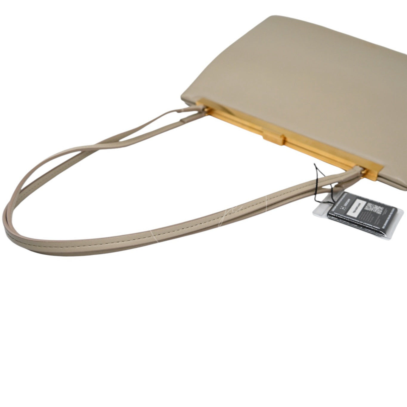 Celine Clasp Leather Handbag GHW Beige F-GM-1158
