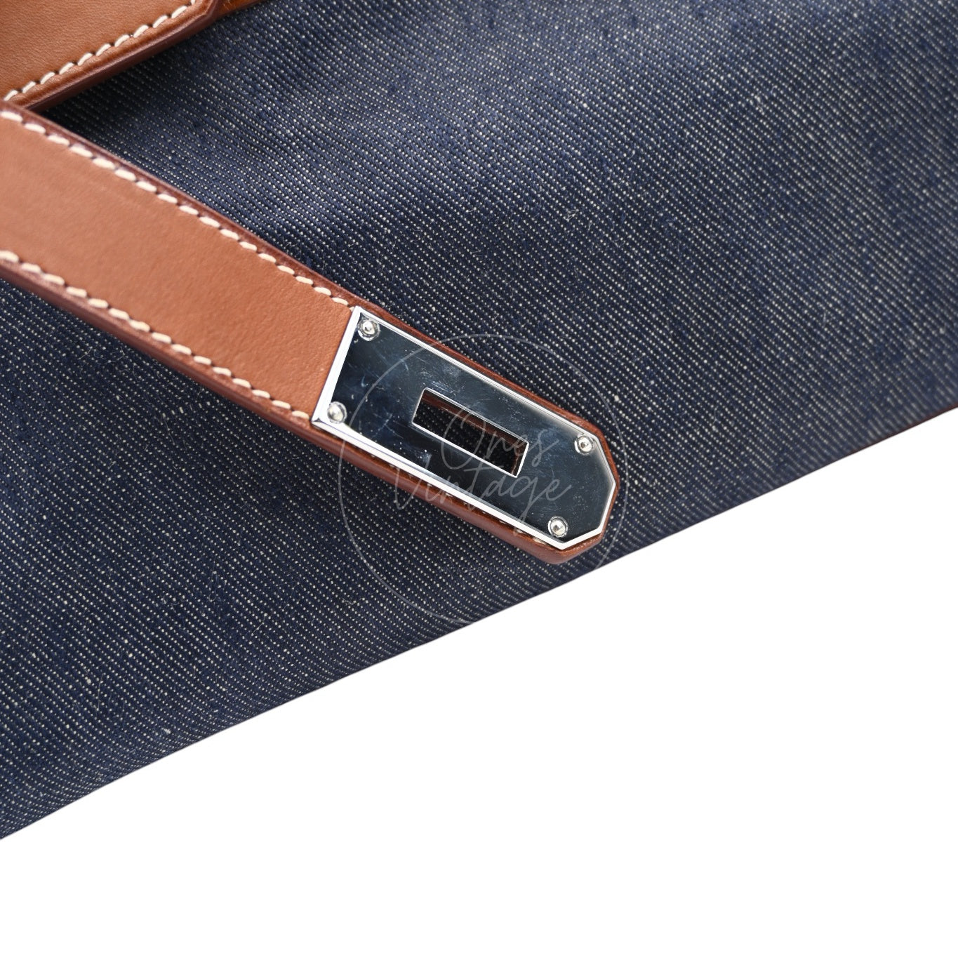 Hermes Birkin Shoulder Denim x Barenia PHW Denim Blue & Brown Square I