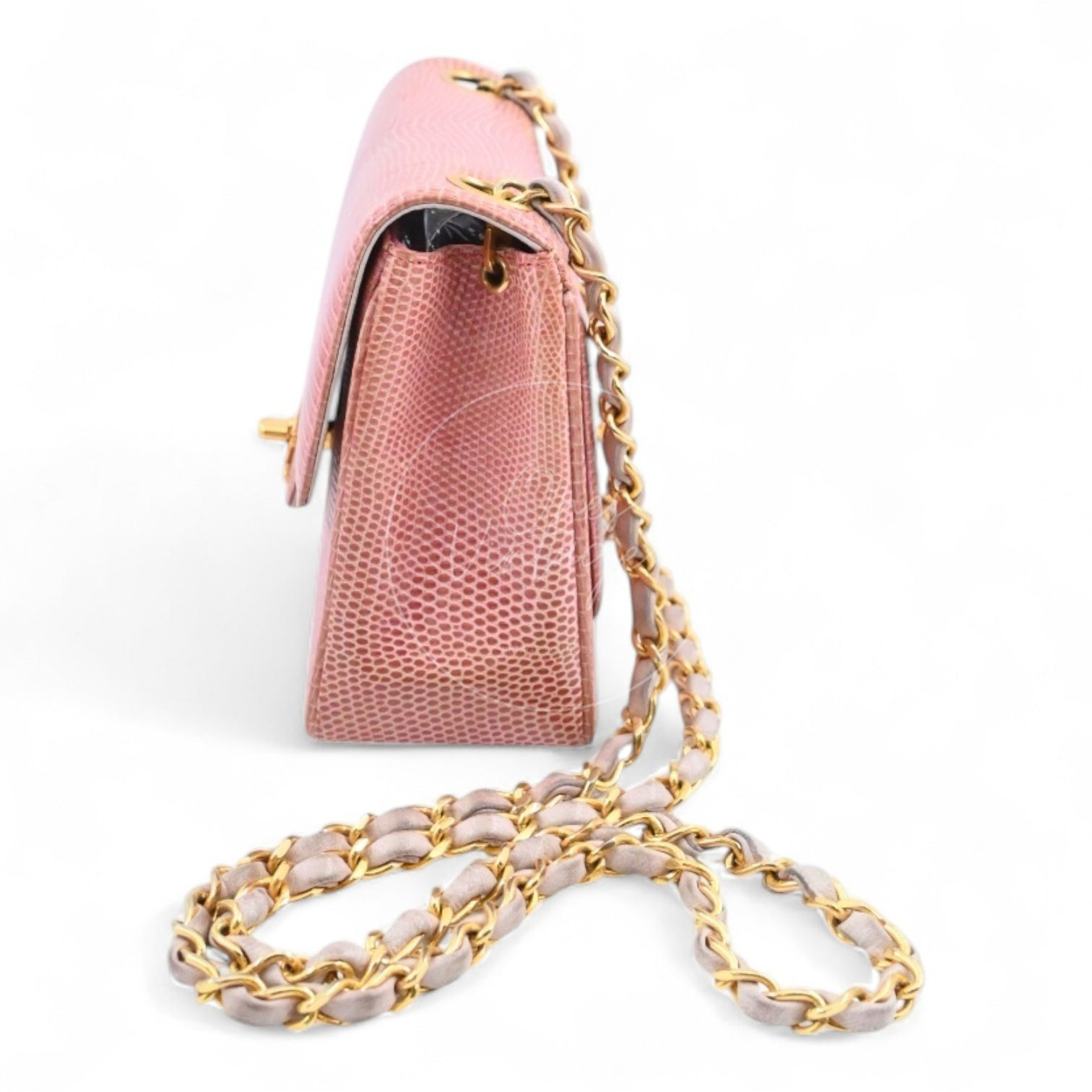 Chanel Mini Square Single Chain Single Flap Lizard Bag GHW Pink Series 1