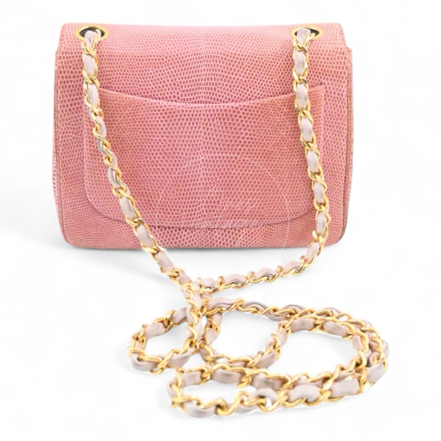 Chanel Mini Square Single Chain Single Flap Lizard Bag GHW Pink Series 1