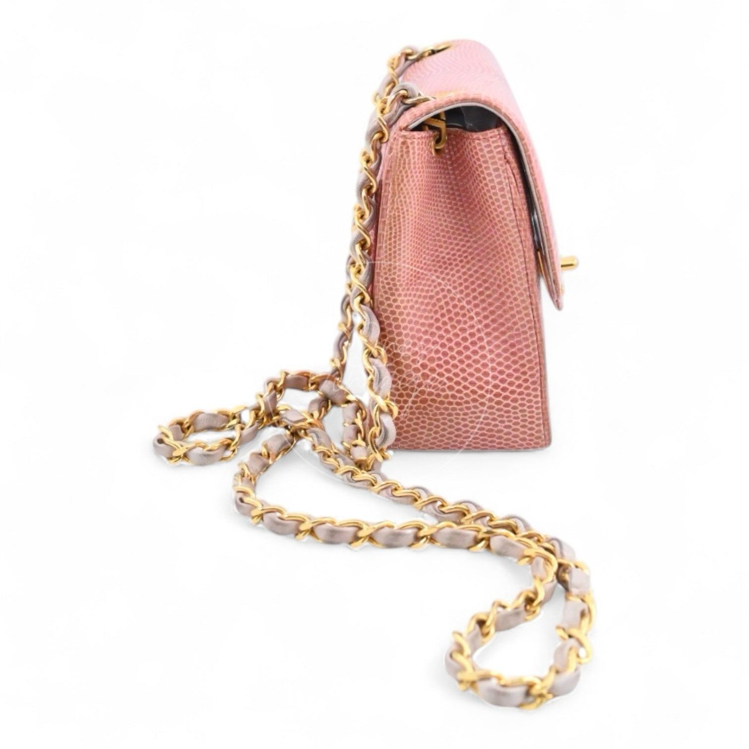 Chanel Mini Square Single Chain Single Flap Lizard Bag GHW Pink Series 1