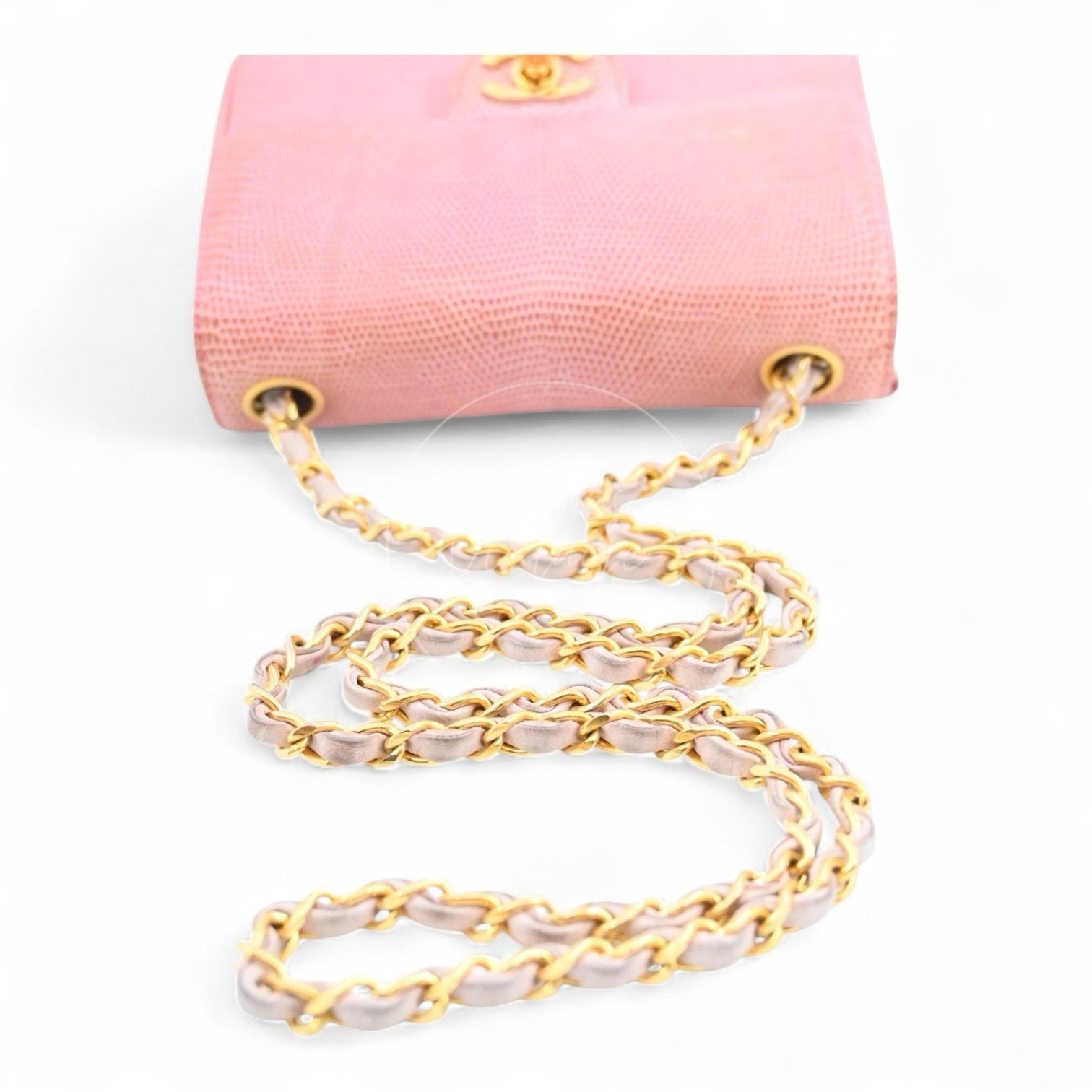 Chanel Mini Square Single Chain Single Flap Lizard Bag GHW Pink Series 1