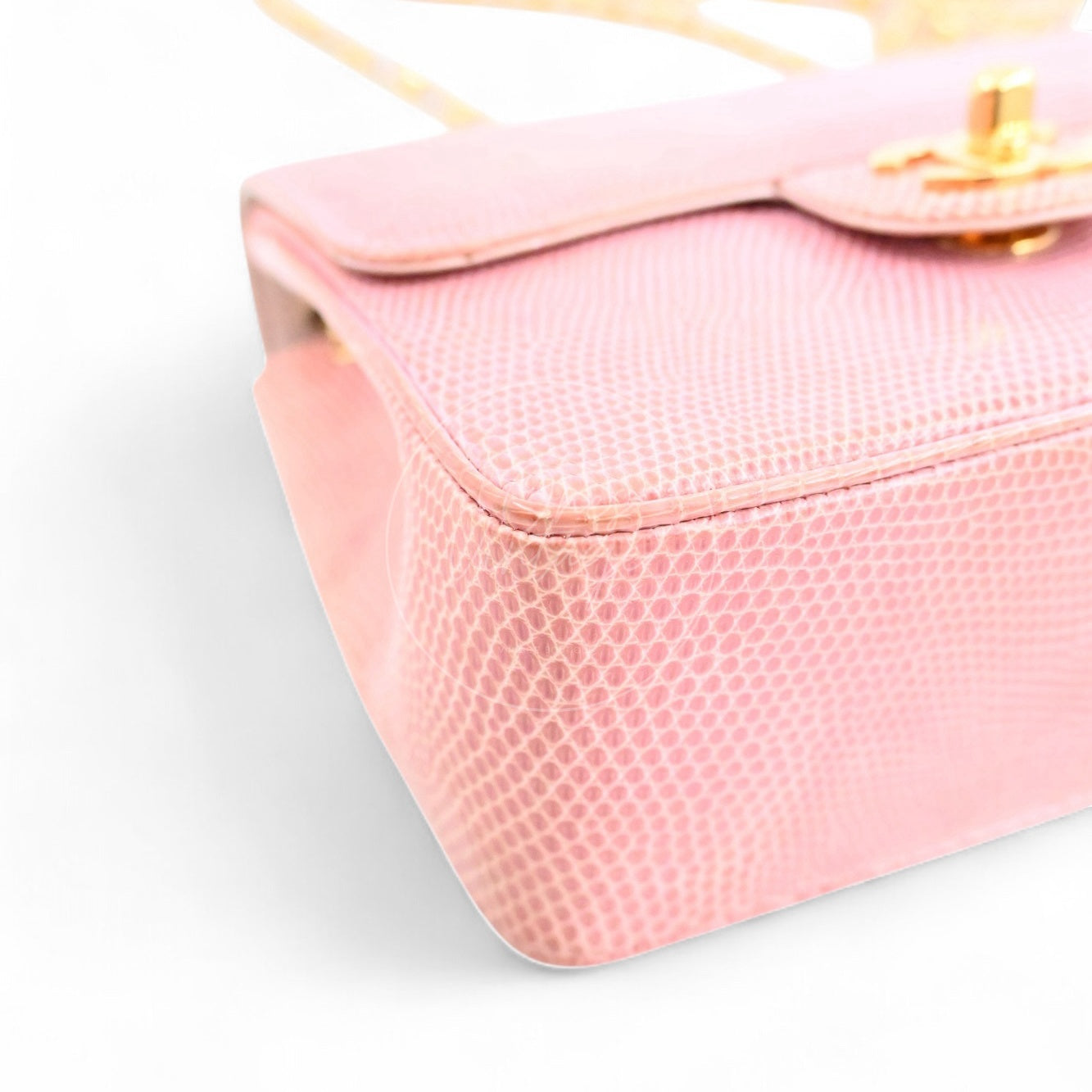 Chanel Mini Square Single Chain Single Flap Lizard Bag GHW Pink Series 1