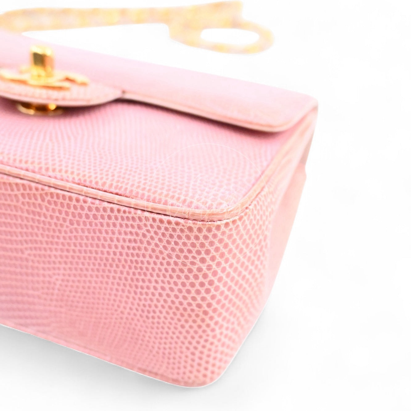 Chanel Mini Square Single Chain Single Flap Lizard Bag GHW Pink Series 1