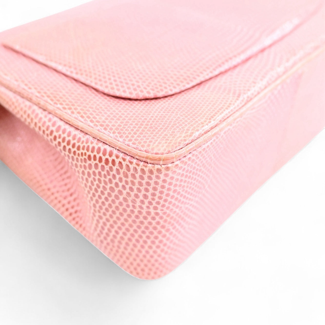 Chanel Mini Square Single Chain Single Flap Lizard Bag GHW Pink Series 1