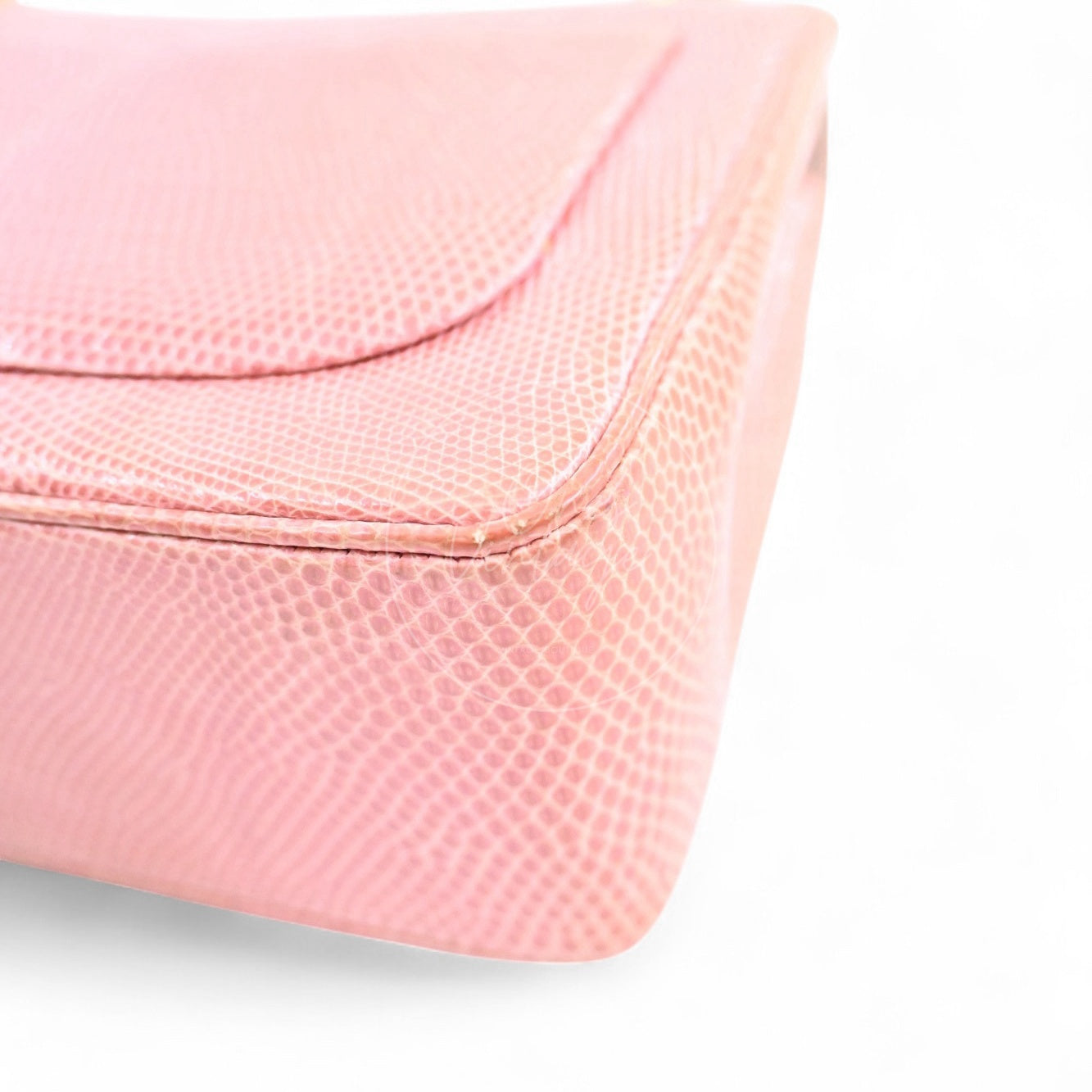 Chanel Mini Square Single Chain Single Flap Lizard Bag GHW Pink Series 1