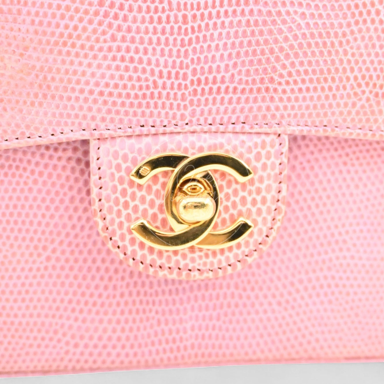 Chanel Mini Square Single Chain Single Flap Lizard Bag GHW Pink Series 1