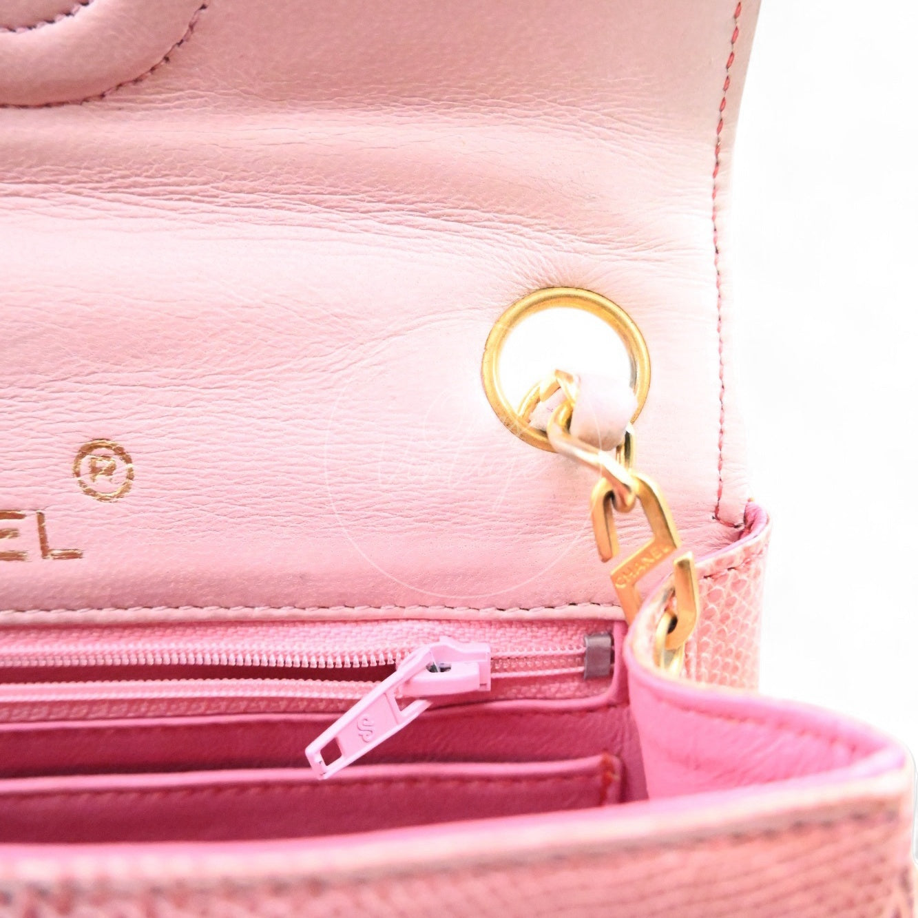 Chanel Mini Square Single Chain Single Flap Lizard Bag GHW Pink Series 1