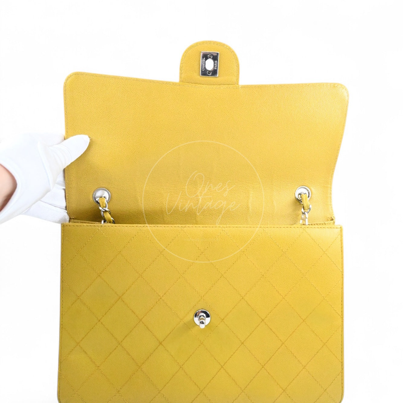 Chanel Caviar Classic Jumbo Single Flap Bag SHW Lime Series 5