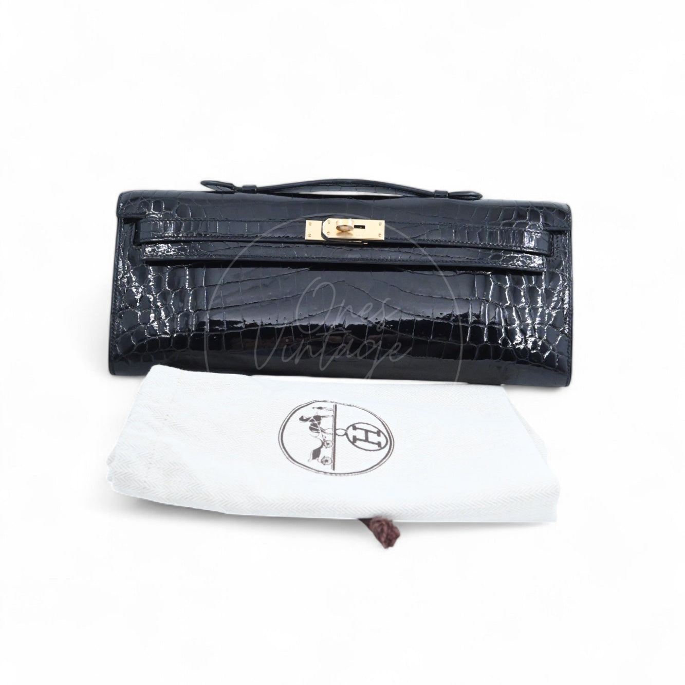 Hermes Kelly Cut Shiny-Croco GHW Black Square R