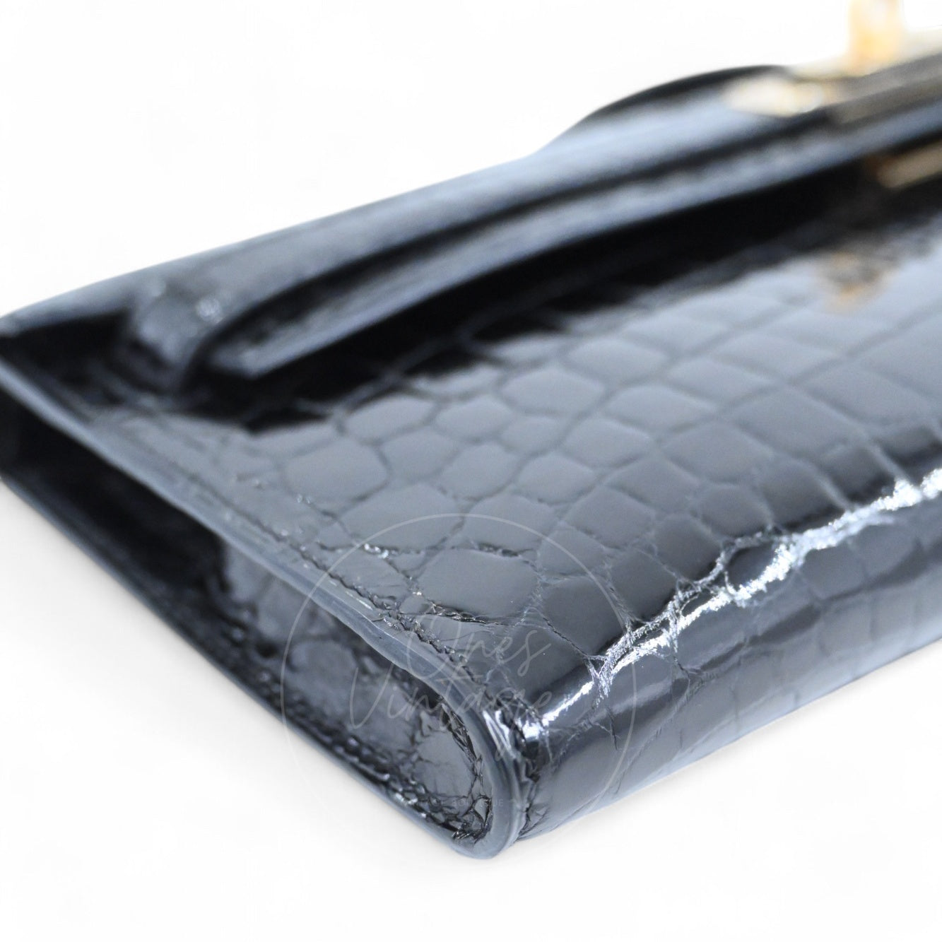 Hermes Kelly Cut Shiny-Croco GHW Black Square R