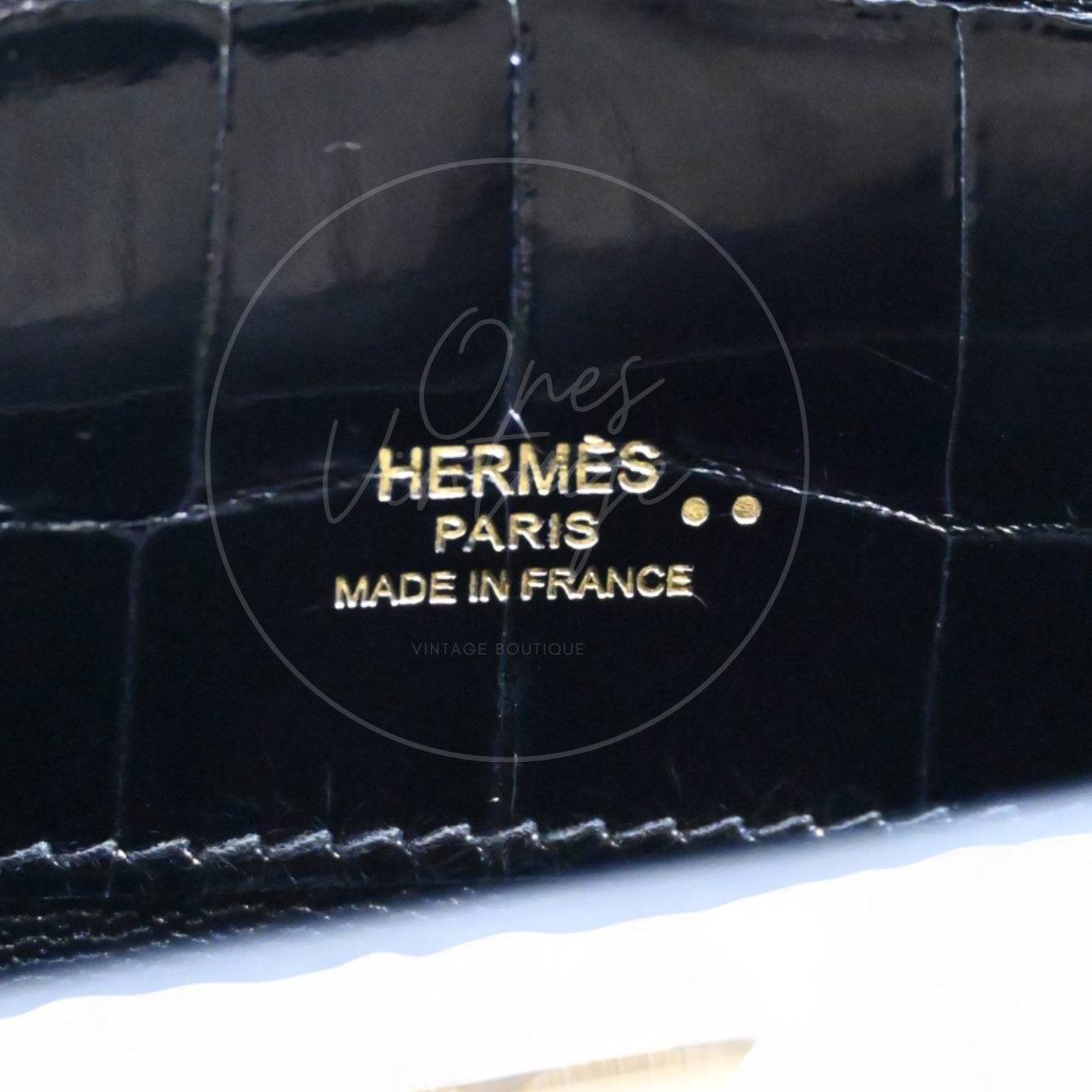 Hermes Kelly Cut Shiny-Croco GHW Black Square R