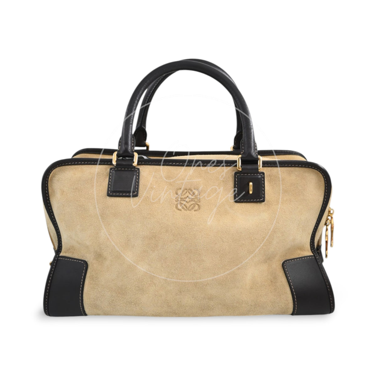Loewe Amazona 36 Suede Calfskin Handbag Gold Brown GHW Series 05