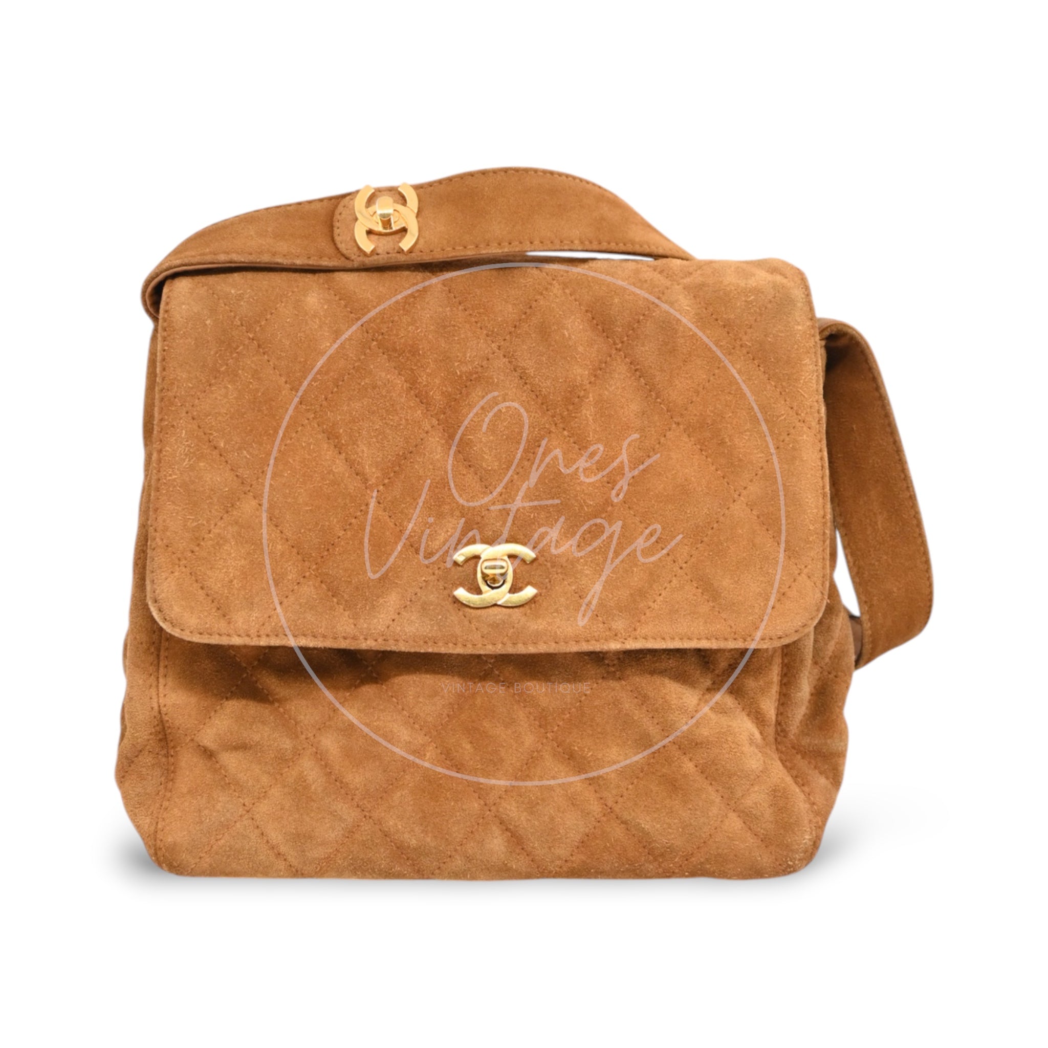 Chanel CC Logo Quilted Suede Turnlock Flap Shoulder Bag GHW Brown Series 4