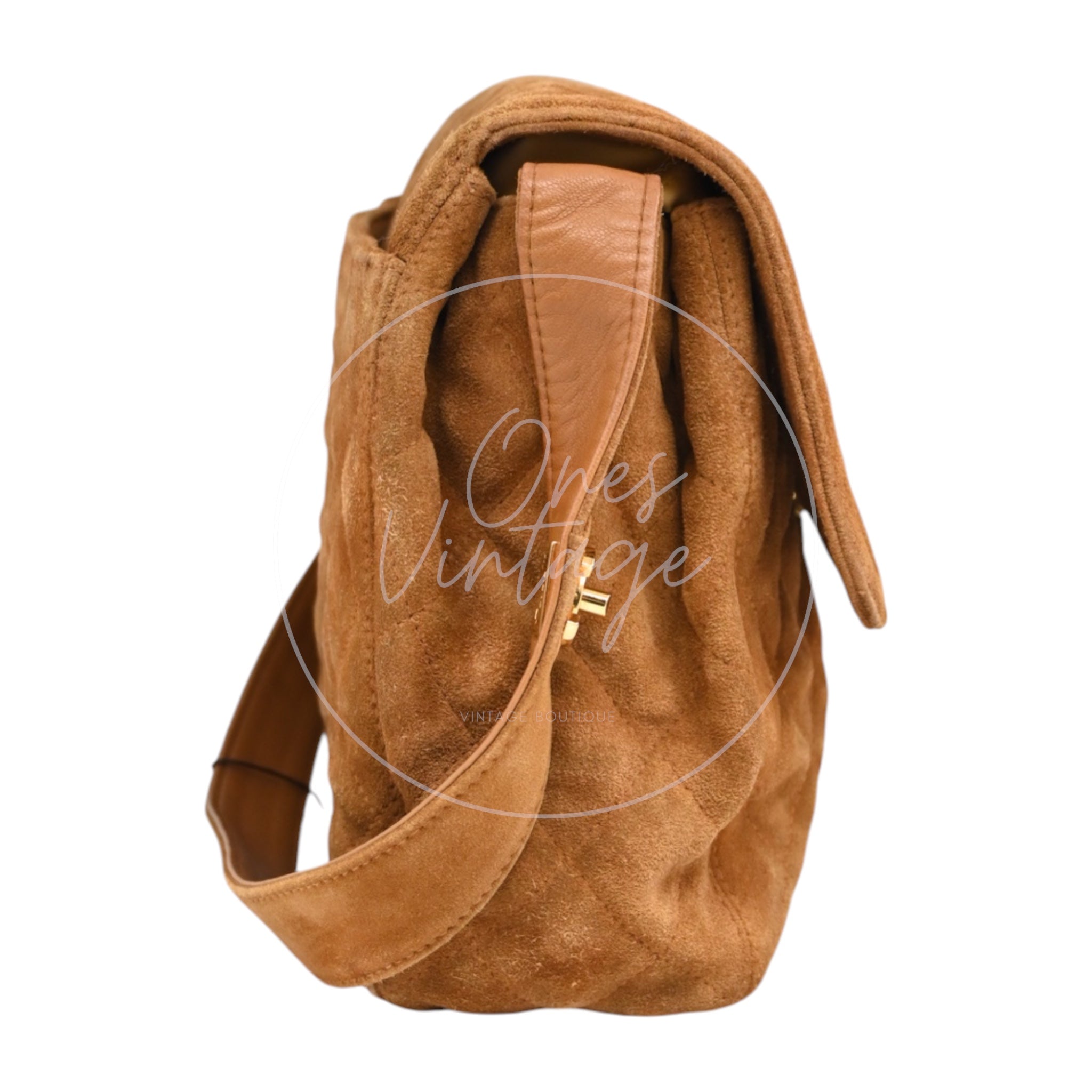 Chanel CC Logo Quilted Suede Turnlock Flap Shoulder Bag GHW Brown Series 4