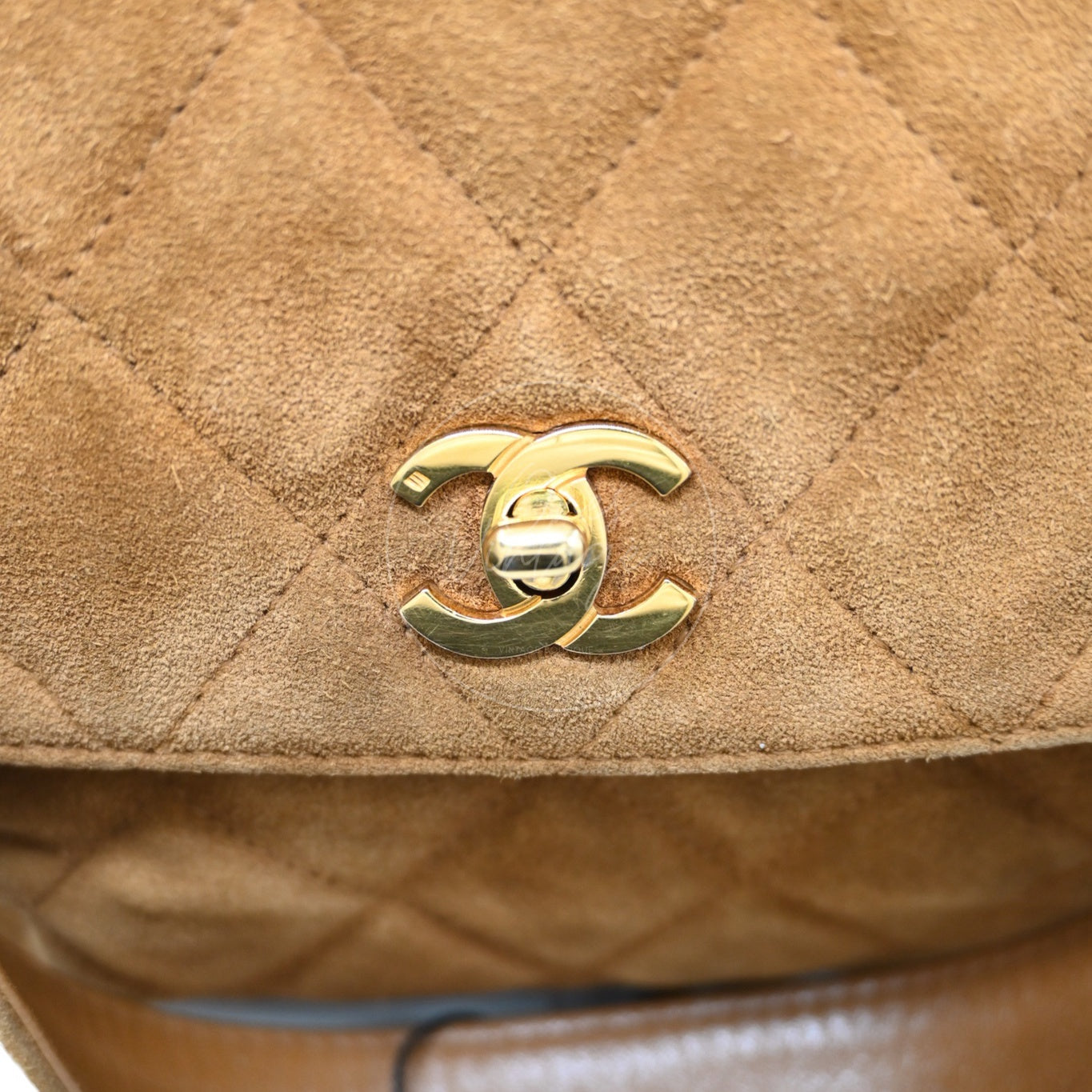 Chanel CC Logo Quilted Suede Turnlock Flap Shoulder Bag GHW Brown Series 4