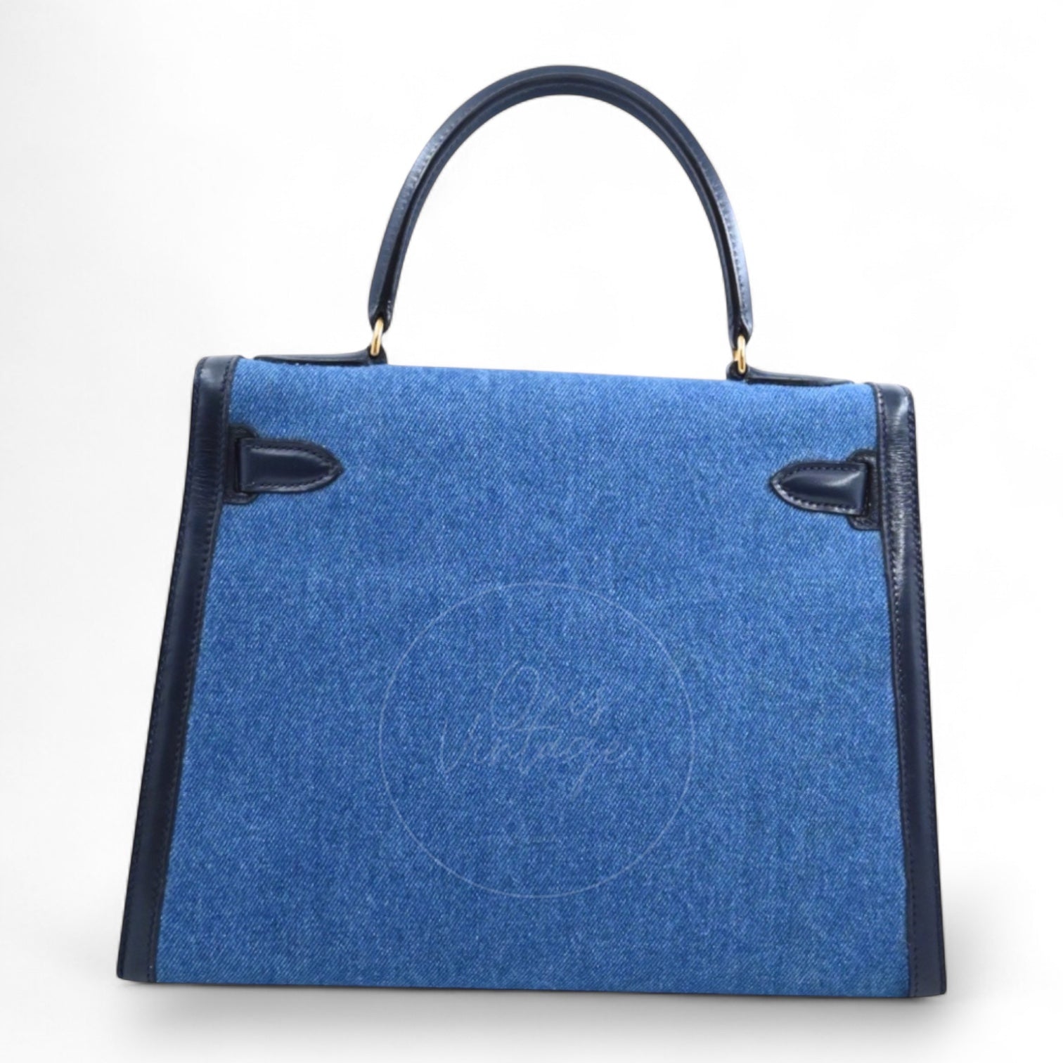 Hermes Kelly 28 Box Denim Jean GHW Navy Circle U
