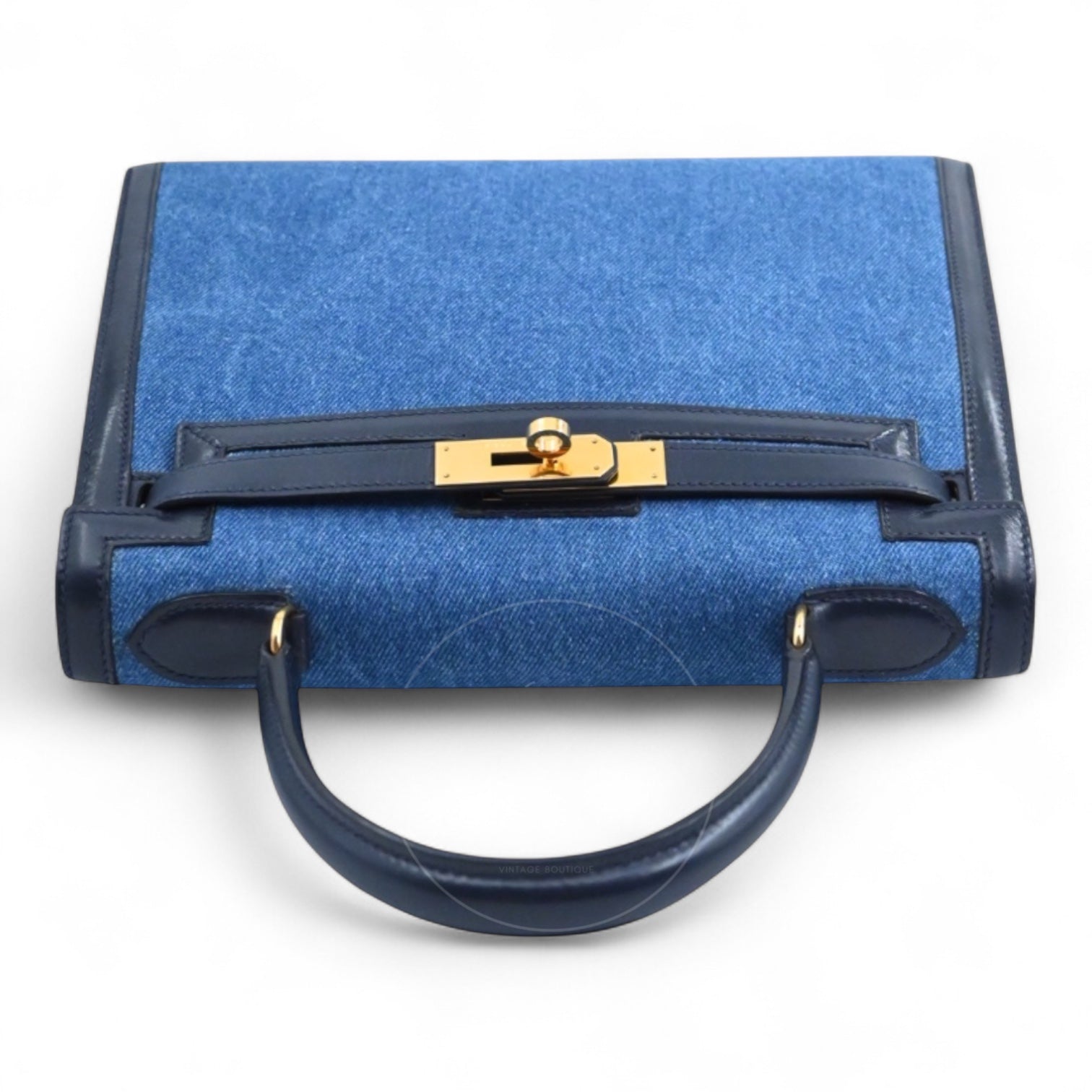 Hermes Kelly 28 Box Denim Jean GHW Navy Circle U