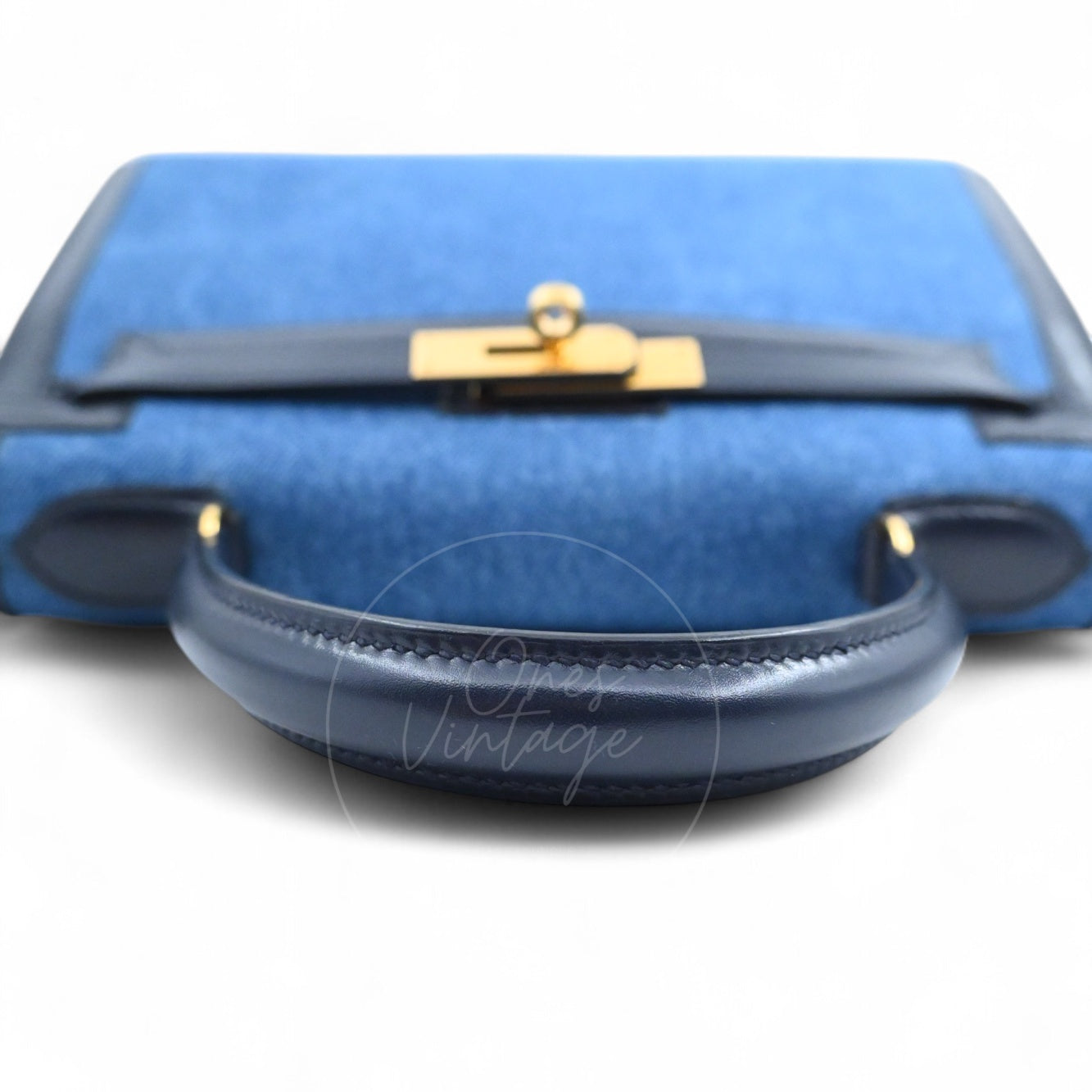 Hermes Kelly 28 Box Denim Jean GHW Navy Circle U