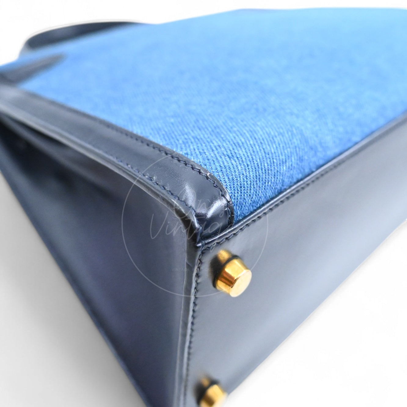 Hermes Kelly 28 Box Denim Jean GHW Navy Circle U