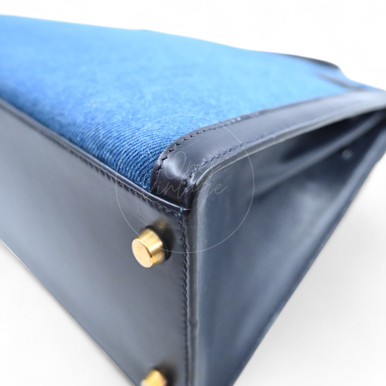 Hermes Kelly 28 Box Denim Jean GHW Navy Circle U
