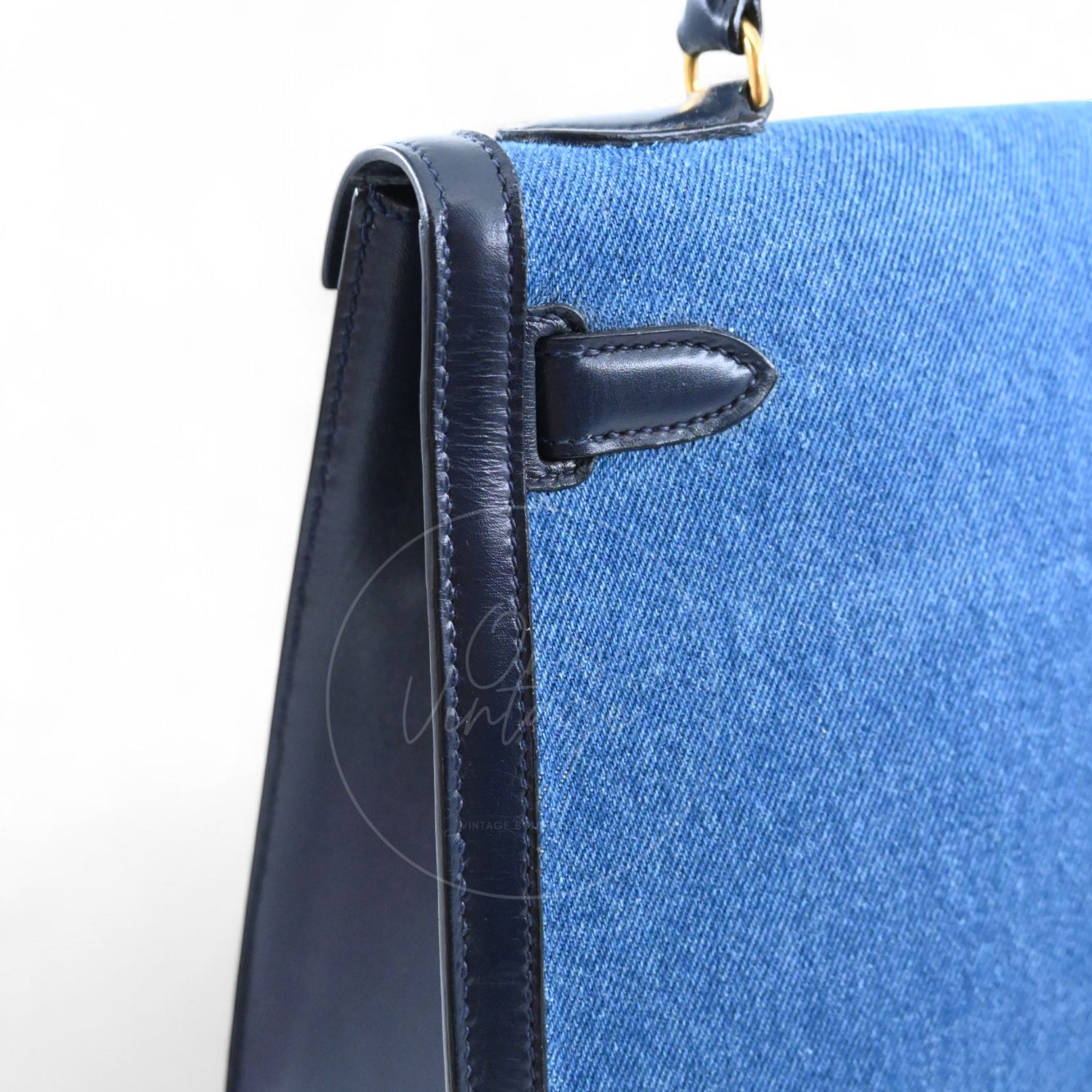 Hermes Kelly 28 Box Denim Jean GHW Navy Circle U