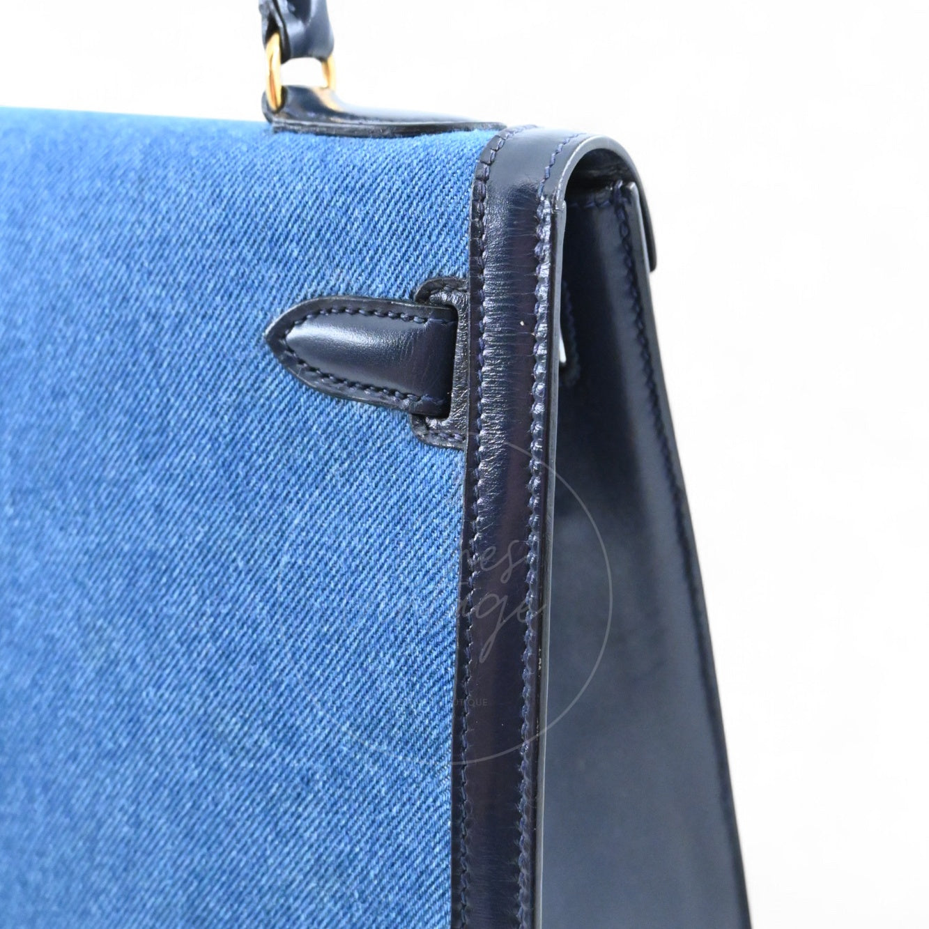Hermes Kelly 28 Box Denim Jean GHW Navy Circle U