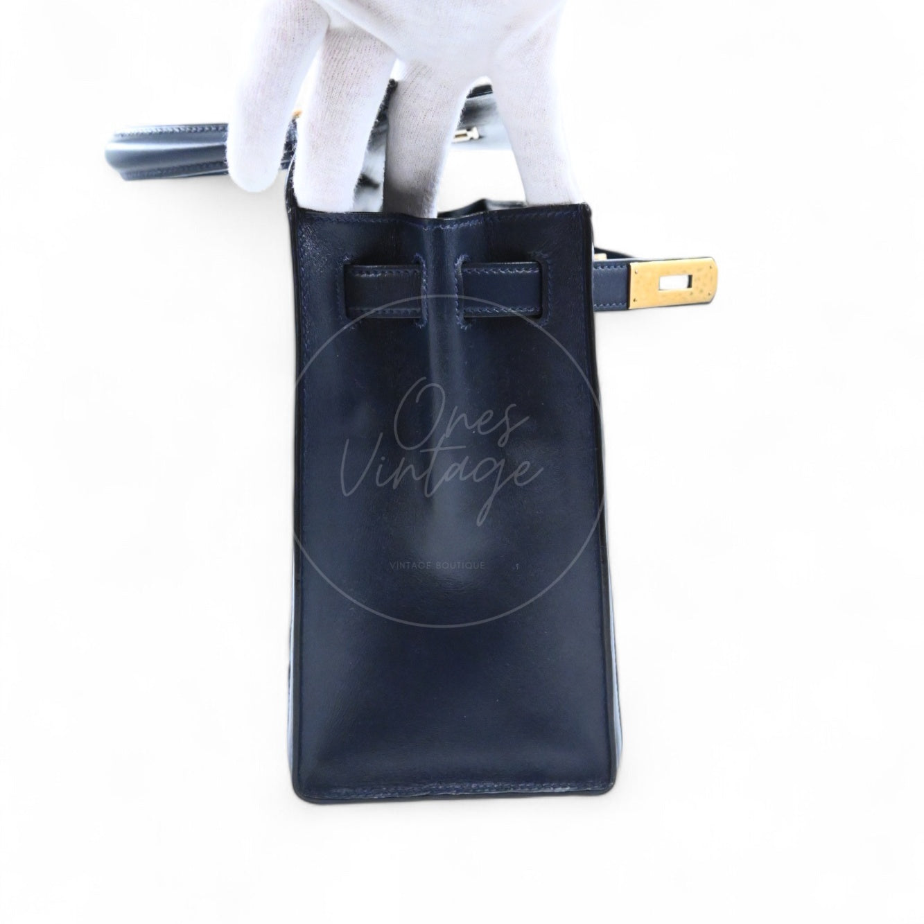 Hermes Kelly 28 Box Denim Jean GHW Navy Circle U