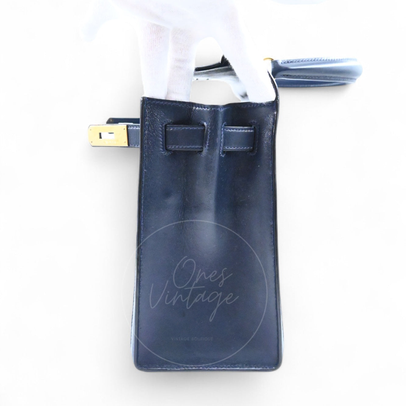 Hermes Kelly 28 Box Denim Jean GHW Navy Circle U