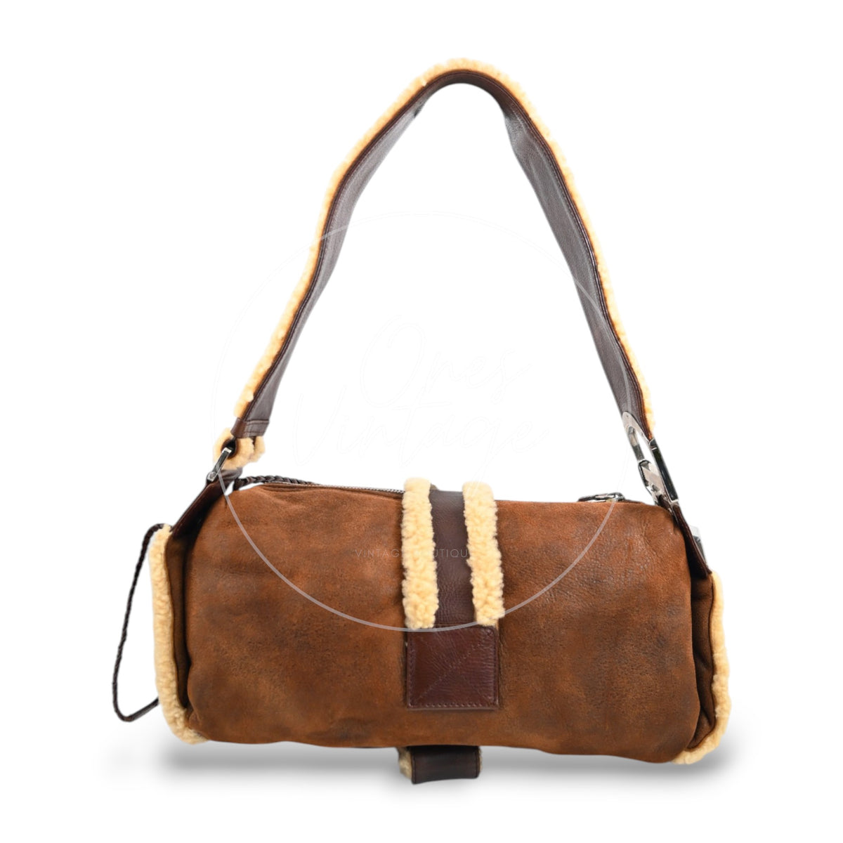Christian Dior 2005 Suede Shearling Flight Bag Brown SHW