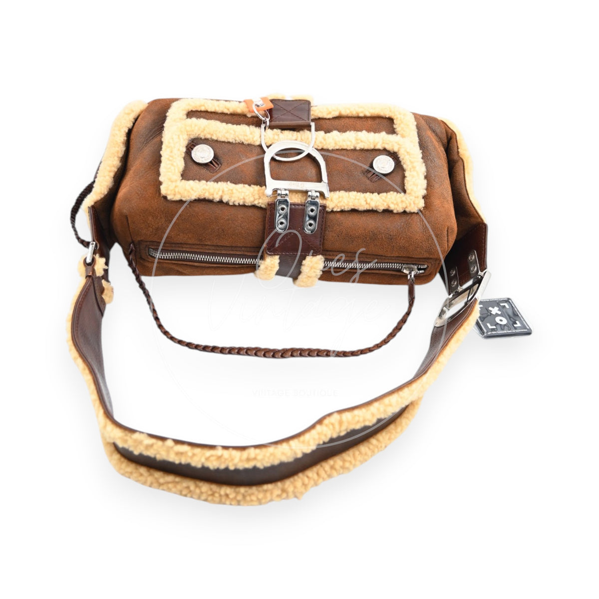 Christian Dior 2005 Suede Shearling Flight Bag Brown SHW